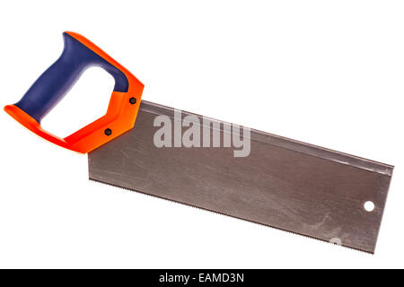 eine Handsäge isoliert auf einem weißen Hintergrund Stockfoto
