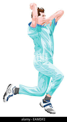 Vektor-Illustration Kricket Bowler in Aktion. Stockfoto