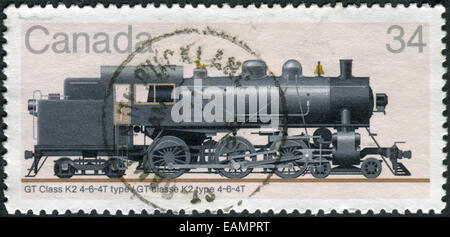 Kanada - ca. 1985: Briefmarke gedruckt in Kanada, zeigt Dampf Lok GT Klasse K2 4-6-4 t-Typ, ca. 1985 Stockfoto