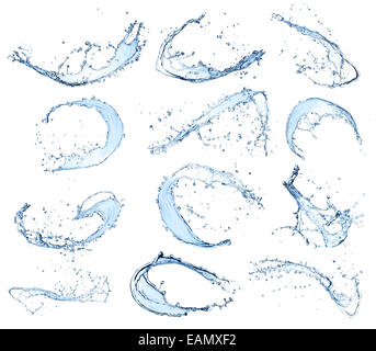 Wasser spritzt Sammlung, isoliert auf weißem Hintergrund Stockfoto