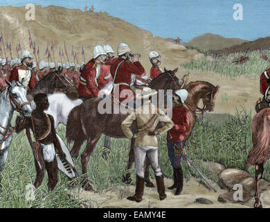 Anglo-Zulu Krieg, 1879. Erfassung von Cetshwayo. Farbige Gravur. Stockfoto
