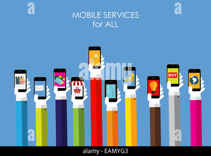 Mobile Dienste flache Konzept für Web-Marketing. Vektor Stockfoto