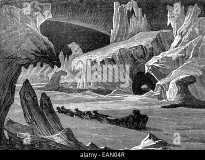 Im Eis graviert arktischen Landschaft, Vintage Illustration. Journal des Voyages, Reise-Journal (1879 / 80). Stockfoto