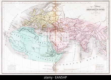 Die Welt, wie die Menschen des Altertums bekannt.  Karte von Atlas Delamarche, c.1860, Monde Connue Des Anciens berechtigt. Stockfoto