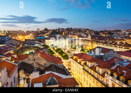 Lissabon, Portugal-Skyline-Blick über Rossio-Platz. Stockfoto