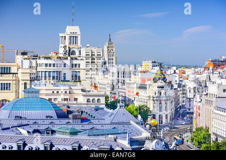 Madrid, Spanien Stadtbild über Gran Via. Stockfoto
