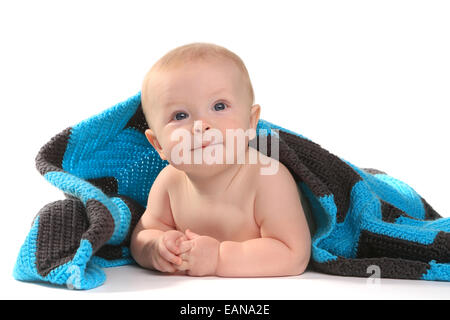 Expressive glücklich entzückende Baby auf weißem Hintergrund Stockfoto