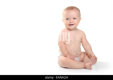 Expressive glücklich entzückende Baby auf weißem Hintergrund Stockfoto