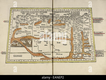 Karte von Sicca aus "Cosmographia" von Claudius Ptolemäus (Ptolemaeus) (90-168AD). Siehe Beschreibung für mehr Informationen. Stockfoto