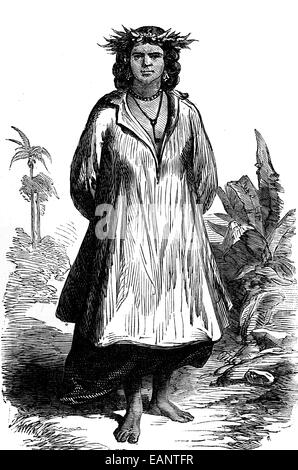 Tahiti. Typ von Frau, Vintage gravierten Abbildung. Journal des Voyages, Reise-Journal (1880-81). Stockfoto