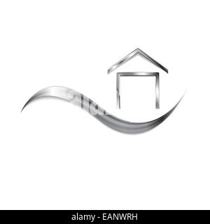Metallic-Logo mit Welle und Haus-Symbol. Vektor-Design-Vorlage Stockfoto