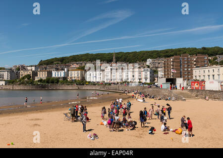 Marine-See und seinem Sandstrand in Weston Super Mare, Somerset, Großbritannien Stockfoto