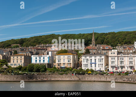 Gebäude rund um den See Marine in Weston Super Mare, Somerset, Großbritannien Stockfoto