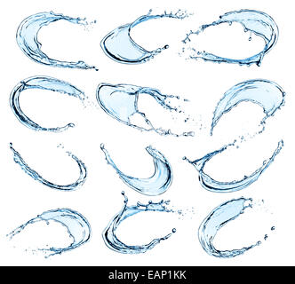 Wasser spritzt Sammlung, isoliert auf weißem Hintergrund Stockfoto