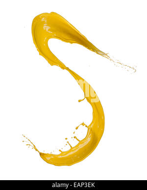 Gelbe Farbe Splash, isoliert auf weißem Hintergrund Stockfoto