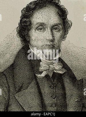 Jean-François Casimir Delavigne (1793-1843). Französischer Dichter und Dramatiker. Porträt. Gravur. des 19. Jahrhunderts. Stockfoto