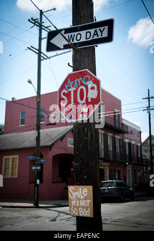 One way Zeichen geändert Wo Tag sagen. New Orleans, Louisiana Stockfoto