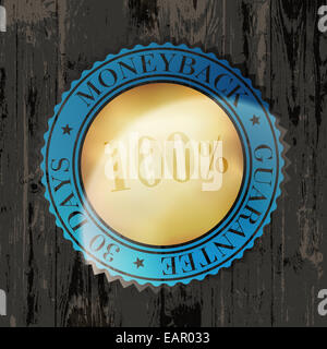 Einkaufsabwicklung garantiert Label mit Gold Badge Zeichen auf Holz Textur Stockfoto
