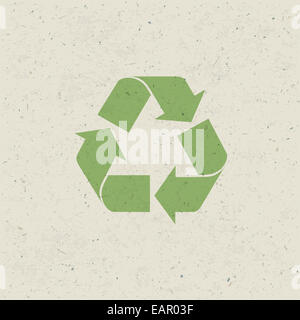 Recycling-Symbol auf Papierstruktur. Designset, Vektor Stockfoto