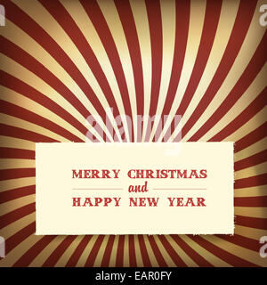 Weihnachtsgruß auf Retro Strahlen Hintergrund, Vektor. Stockfoto