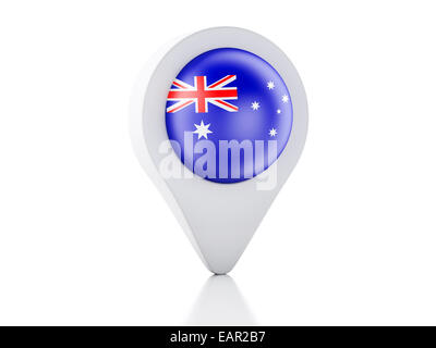 Bild der Karte Zeigersymbol Australien Flagge auf weißem Hintergrund. 3D renderer Stockfoto