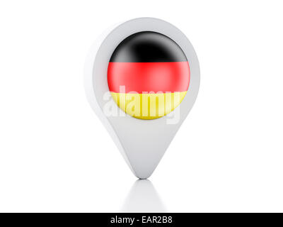 Bild der Karte Zeigersymbol Deutschland Flagge auf weißem Hintergrund. 3D renderer Stockfoto