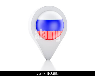 Bild der Karte Zeigersymbol Russland Flagge auf weißem Hintergrund. 3D renderer Stockfoto