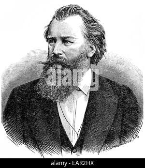 Johannes Brahms 1833-1897, deutscher Komponist, Pianist und Dirigent der Romantik, Historische Zeichnung, Porträt von Johannes Stockfoto