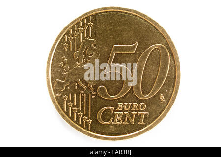 50 Euro-Cent isoliert auf weiss. Stockfoto