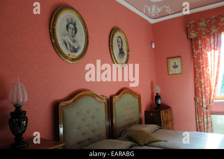 Schlafzimmer von Königin Victoria und Prinz Albert an Nelsons Burg Bronte-Sizilien-Italien Stockfoto