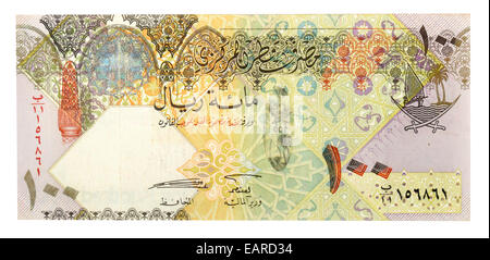 100 Qatar Riyal, Banknote, zurück, Katar Stockfoto