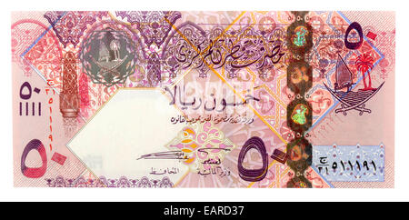 50 Qatar Riyal, Banknote, zurück, Katar Stockfoto