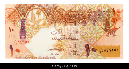 10 Qatari Rial, Banknote, zurück, Katar Stockfoto