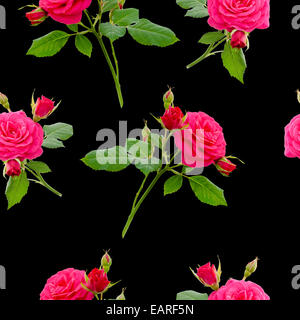 rote rose nahtlose Blumenmuster auf schwarzem Hintergrund Stockfoto