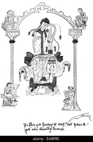 Illustration aus dem Buch der Psalmen, König David spielt die Cythara Zeit, eine Lyra, Abbildung aus Dem Psalmenbuch von Notker Stockfoto