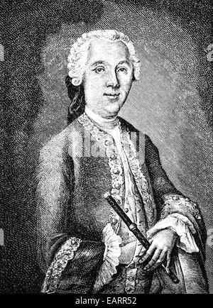 Quantz oder Quanz, flute 1697-1773, deutscher Flötist, Maker, Komponist und Flötenlehrer Friedrichs des großen, Stockfoto