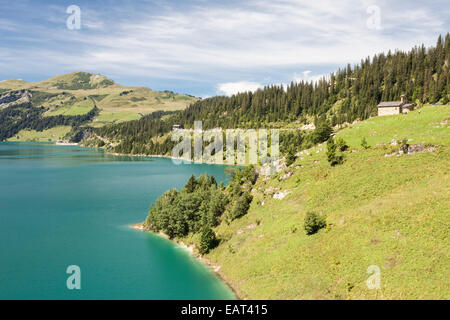 Chapelle de Roselend in der Barrage de Roselend - Reservoir - in der Nähe von Beaufort in Savoie, Rhône-Alpes, Frankreich Stockfoto