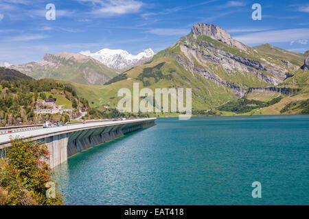 Sperrfeuer de Roselend - Reservoir - in der Nähe von Beaufort in Savoie, Rhône-Alpes, Frankreich Stockfoto