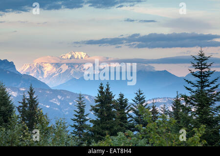 Blick auf den Mont Blanc Gipfel aus der Park natürlichen von La Chartreuse, Savoie, Rhône-Alpes, Frankreich Stockfoto