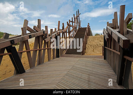 Der Holzsteg Het Wrakhout am Westende, West-Flandern, Belgien Stockfoto