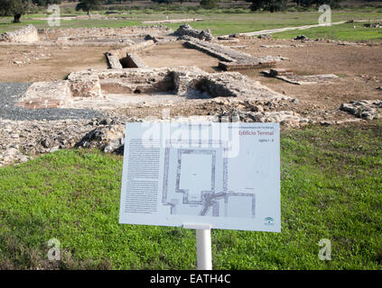 Ausgegrabene römische Stadt Turobrigo Aroche, Sierra de Aracena, Provinz Huelva, Spanien Stockfoto