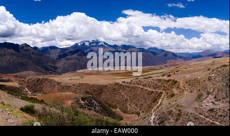 Blick auf die Cordillera urupampa Bergkette in den peruanischen Anden, über das Heilige Tal, Peru Stockfoto