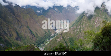 Ansicht der hidroelectrica (Wasserkraftwerk) auf der Vilcanota Fluss von Machu Picchu. Stockfoto