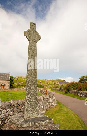 Macleans Cross auf Iona, errichtet um das Jahr 1500 für die Pilger zu stoppen und beten auf dem Weg nach Iona Abbey, Schottland, Vereinigtes Königreich. Stockfoto