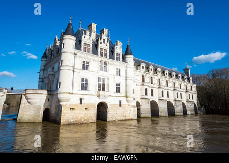 Chateau de Chenonceau Schloss über den Fluss Cher, Chenonceaux, Indre-et-Loire, Centre, Frankreich Stockfoto