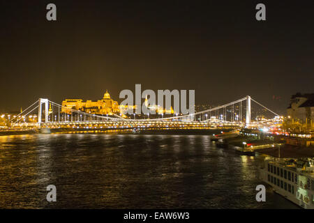 (141121)--BUDAPEST, 21. November 2014 (Xinhua)--Foto am 20. November 2014, zeigt der Elisabethbrücke in Budapest, Ungarn. Dieses Jahr markiert den 50. Jahrestag der neuen Elisabeth-Brücke, am 21. November 1964 übergeben wurde. Es ist benannt nach Elisabeth von Bayern, ein beliebtes Königin von Ungarn und Kaiserin von Österreich, der im Jahre 1898 ermordet wurde. Das Original Elisabeth Brücke wurde zwischen 1897 und 1903 erbaut und von sich zurückziehenden Wehrmacht-Pioniere am 18. Januar 1945 gesprengt. Die Brücke befindet sich an der schmalsten Stelle der Donau im Großraum Budapest verbindet Buda und Pest. (Xinhua/Attila V Stockfoto