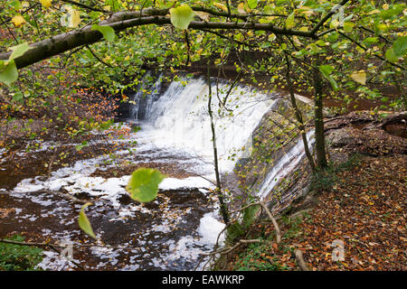 Das Wehr auf der Cam Beck an dem Punkt, dass es kreuzt die Linie des Hadrian Wall Path an Cambeckhill, Cumbria UK Stockfoto