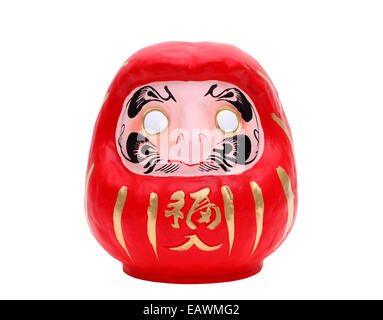 Japanische Daruma Glück Puppe auf weißem Hintergrund Stockfoto