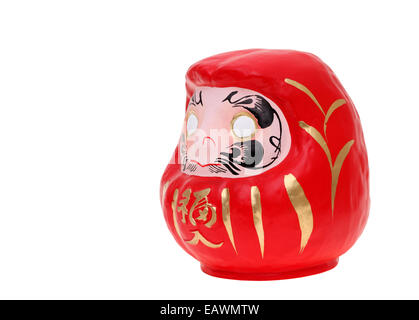 Japanische Daruma Glück Puppe auf weißem Hintergrund Stockfoto