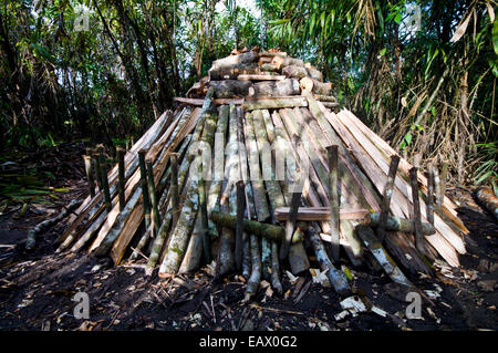 Ein Holz Log Ofen verwendet, um Holzkohle für Dörfer im Amazonas-Regenwald zu erstellen. Stockfoto